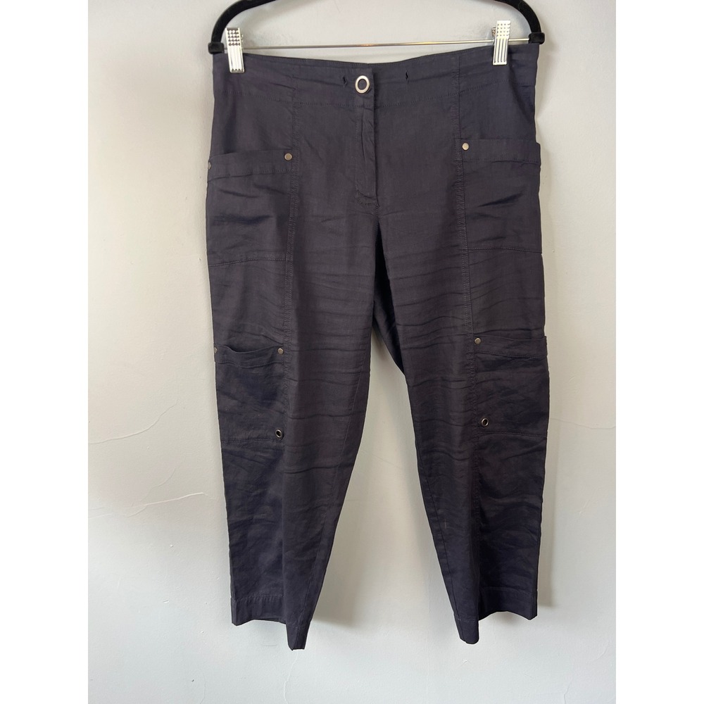Eileen Fisher Navy Organic Linen Blend Cargo Capri Pants SZ 10 Coast Grandma